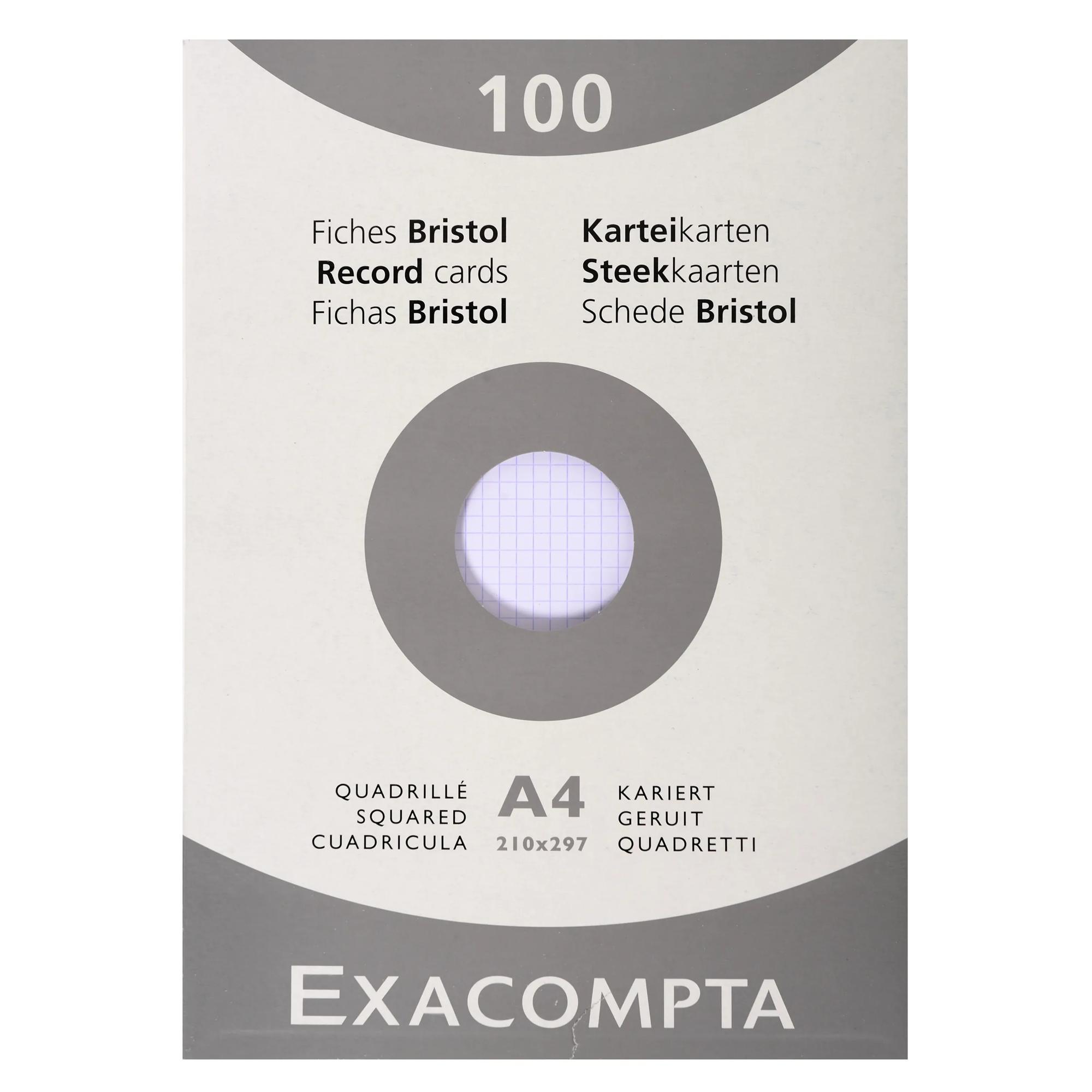 étui de 100 fiches bristol EXACOMPTA A4 en blanc non perforées
