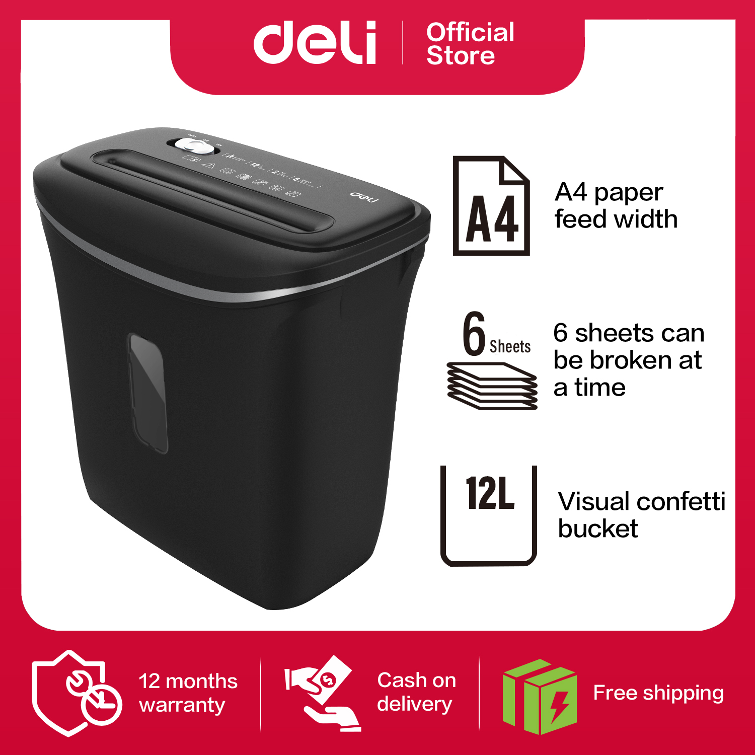 Destructeur de documents DELI E9945 coupe croisée 6 feuilles