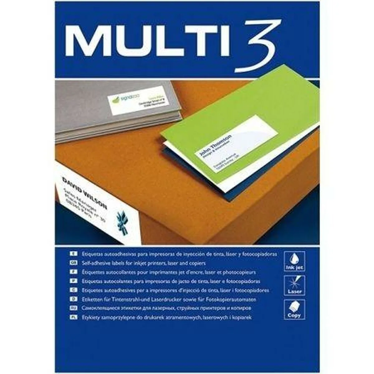 PAQUET D'ETIQUETTES AUTOCOLLANTES MULTI3 100 FEUILLES A4 FORMAT 52,5X21,2 MM