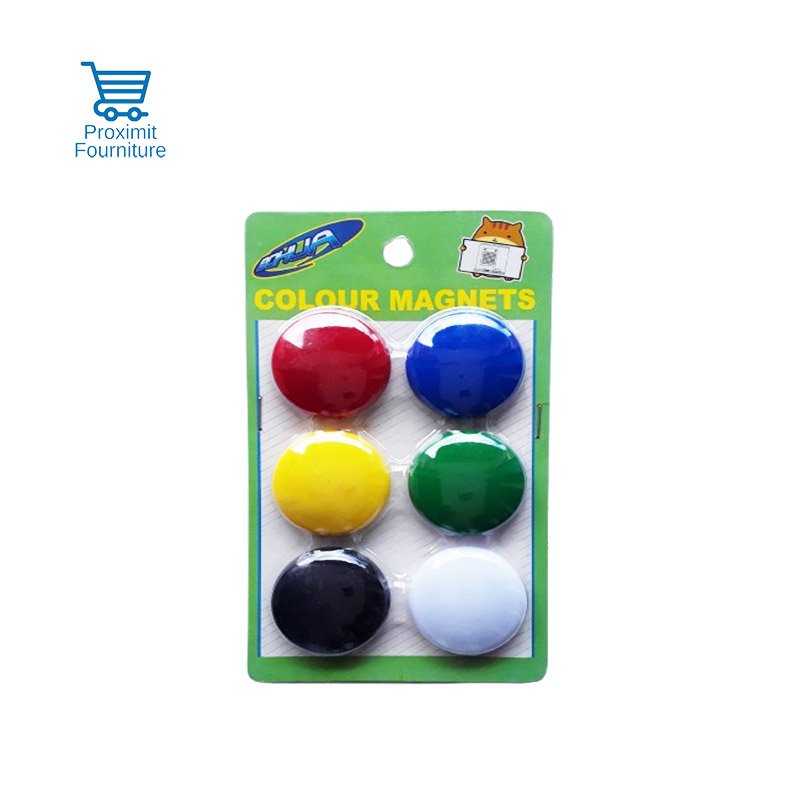 blister de 6 aimants magnétiques 40 mm coloris assorties