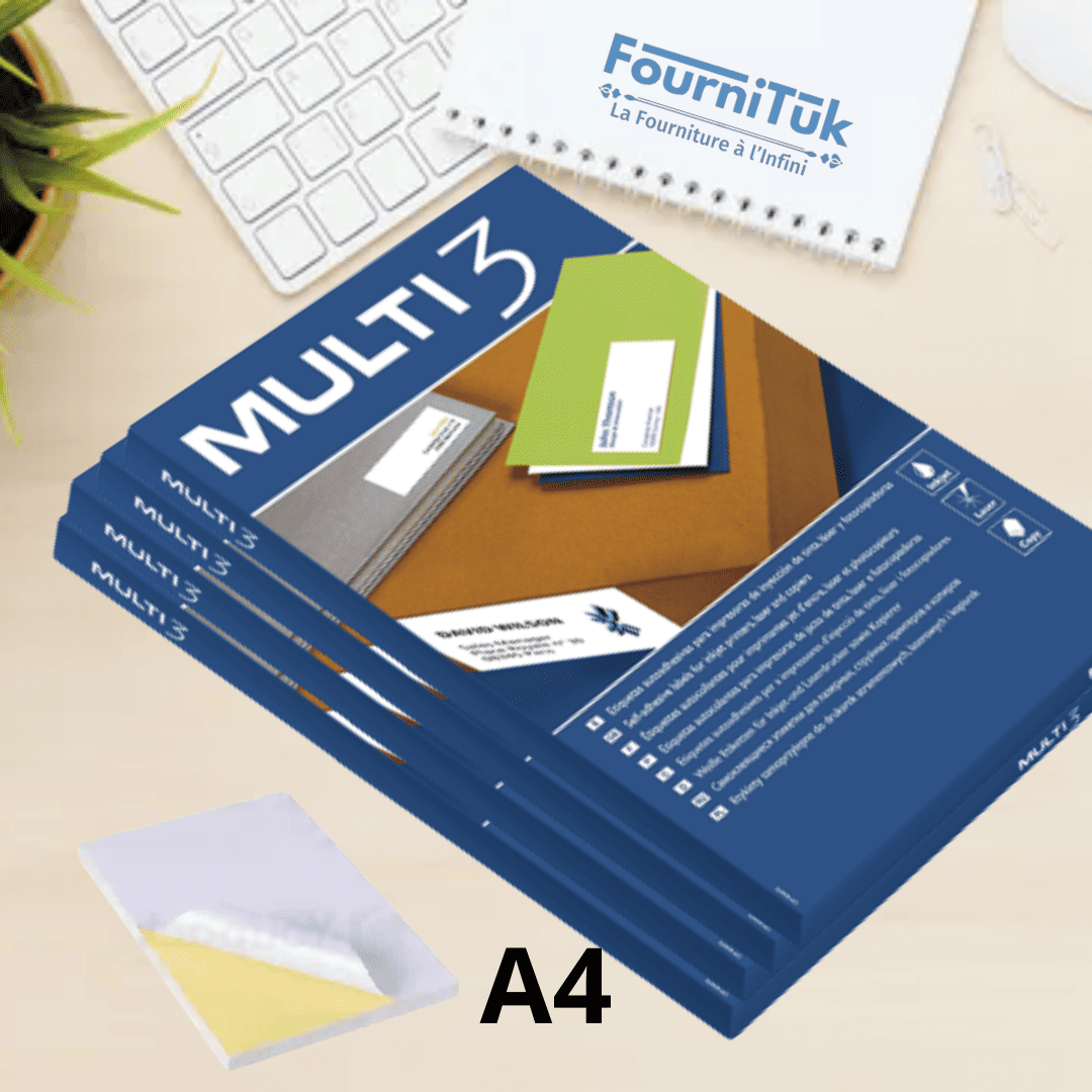 PAQUET D'ETIQUETTES AUTOCOLLANTES MULTI3 100 FEUILLES A4 FORMAT 105X42,3MM